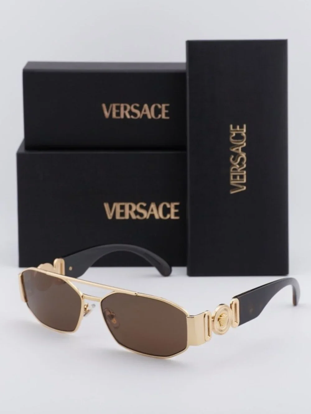 Versace VE2287 100273 Rectangle Sunglasses – Gold / Brown